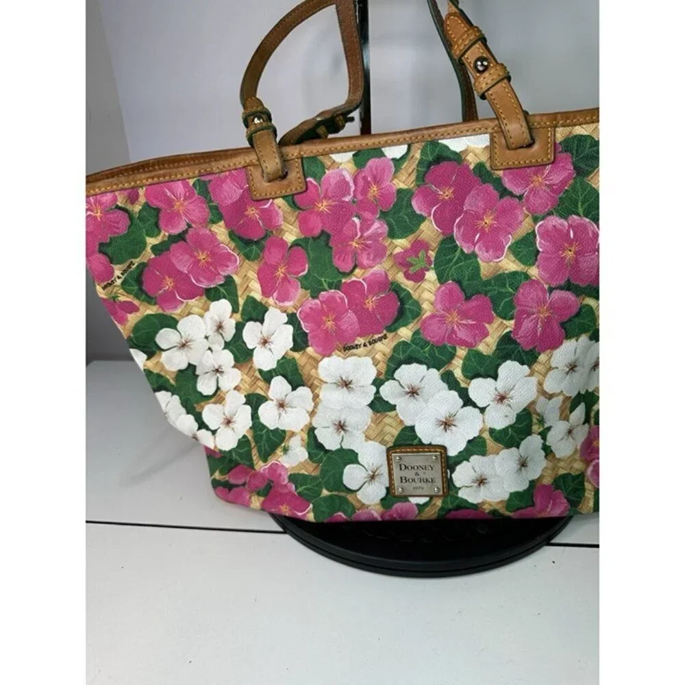 Dooney & Bourke Beautiful Pink And White Floral Print Leather Tote - Picture 3 of 12